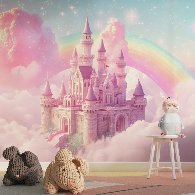 Magical Castle Mural displayed in spacious playroom with reading nook