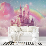 Castle Mural Wallpaper brightening nursery with rainbow accents