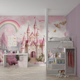 Princess mural installed in playroom showing full wall coverage and magical effect