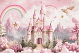 Princess Castle Mural Wallpaper | Pink Fantasy with Golden Stars