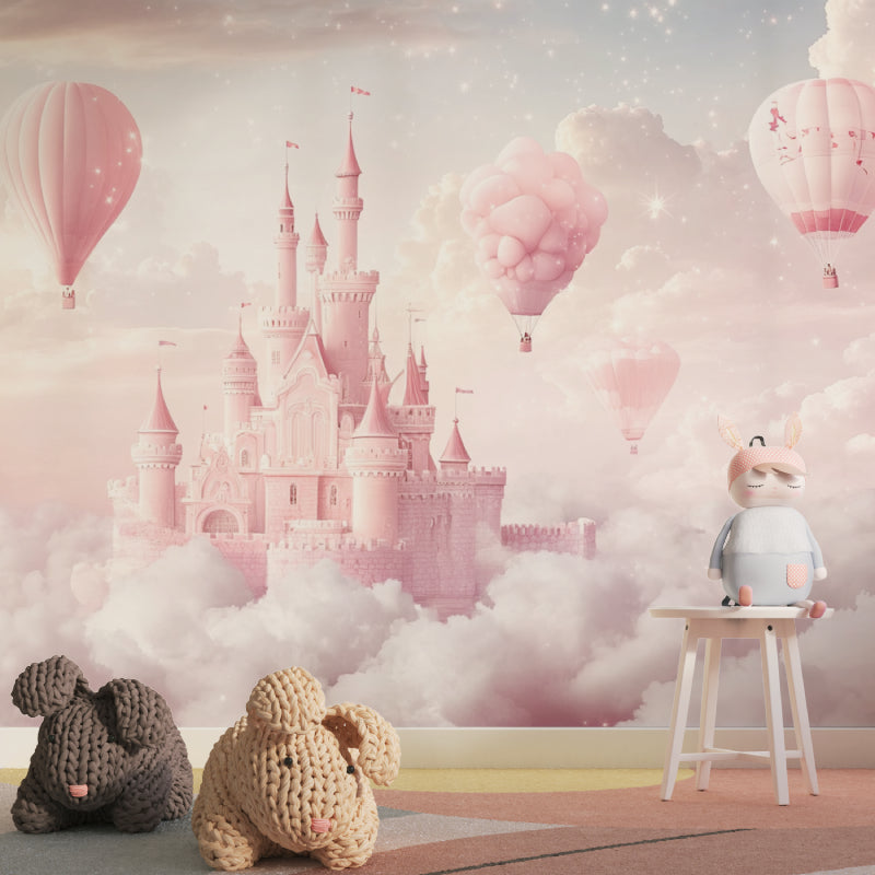 Girl's bedroom transformed with princess castle mural, soft pink tones perfect for sweet dreams