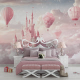 Playroom featuring princess castle wallpaper, creating an enchanting story corner