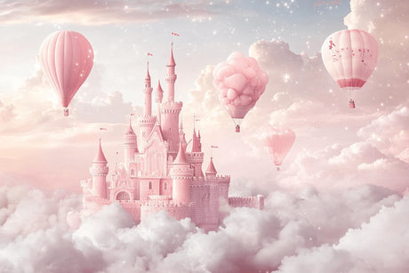 Princess castle and hot air balloons design file, showing detailed castle architecture and dreamy sky