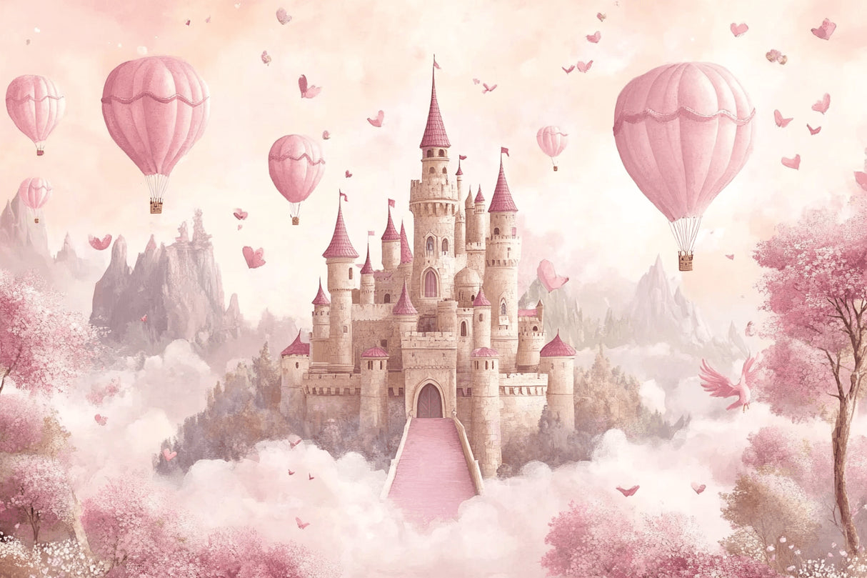 Princess castle design file showing detailed pink castle and hot air balloons pattern