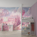 Castle wall mural in playroom showing scale and dreamy atmosphere