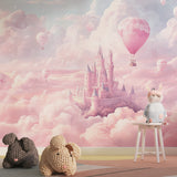 Princess wallpaper in reading nook with floating pink balloons