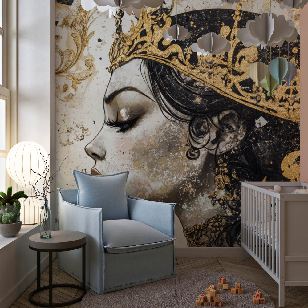 Royal portrait wall mural making a statement in an elegant dining room