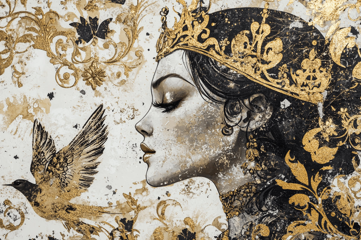 Princess portrait wallpaper design file showing detailed black and gold crown pattern
