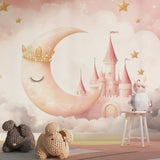 Enchanted castle wallpaper brightening a modern kids bedroom setup
