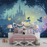 Fairy princess wall mural bringing magic to a child's playroom setting