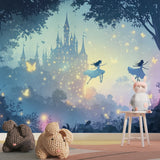 Princess wall mural featuring fairies in a modern girl's bedroom