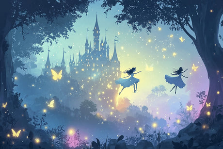 Design file showing detailed fairy castle pattern with dancing fairies and enchanted elements