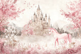 Design file showing detailed princess castle and pink unicorn pattern with cherry blossoms