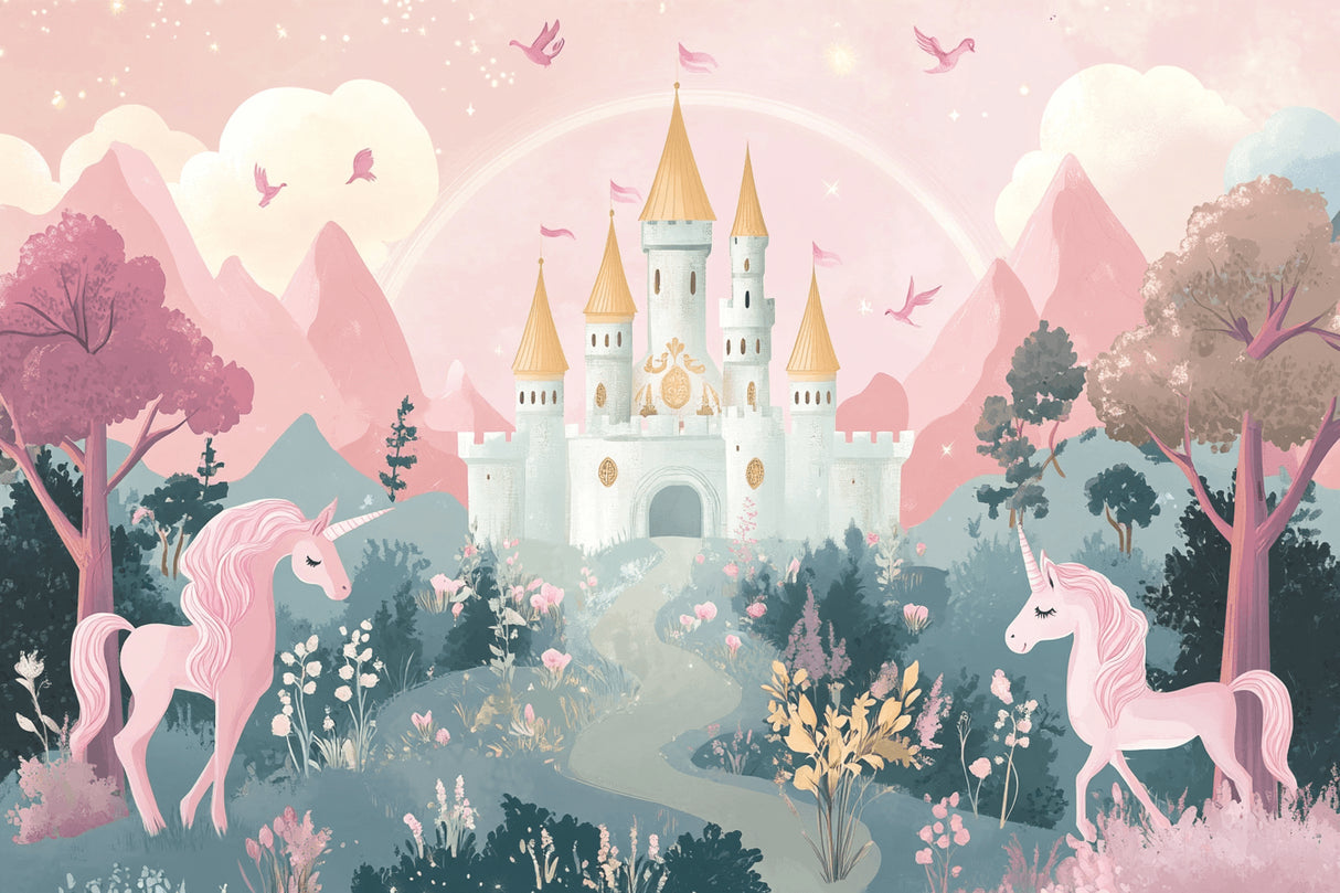 Princess castle with pink unicorns design file showing detailed pattern and magical elements