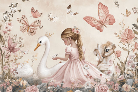 Princess garden wallpaper design file showing detailed swan and butterfly pattern on beige background