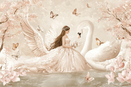 Princess wallpaper design file showing enchanted swan and butterfly pattern in soft pink and beige