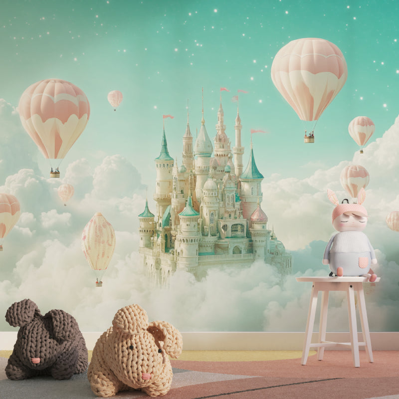 Magical castle wallpaper transforming a playroom into a fairytale setting
