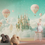 Magical castle wallpaper transforming a playroom into a fairytale setting