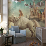Magical unicorn wallpaper displayed in a playroom setting, creating an enchanted atmosphere