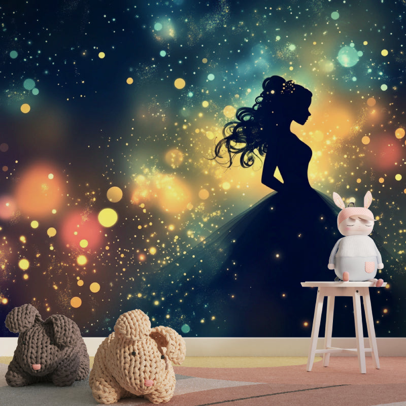 Magical princess wall mural adding sparkle to a cozy reading nook