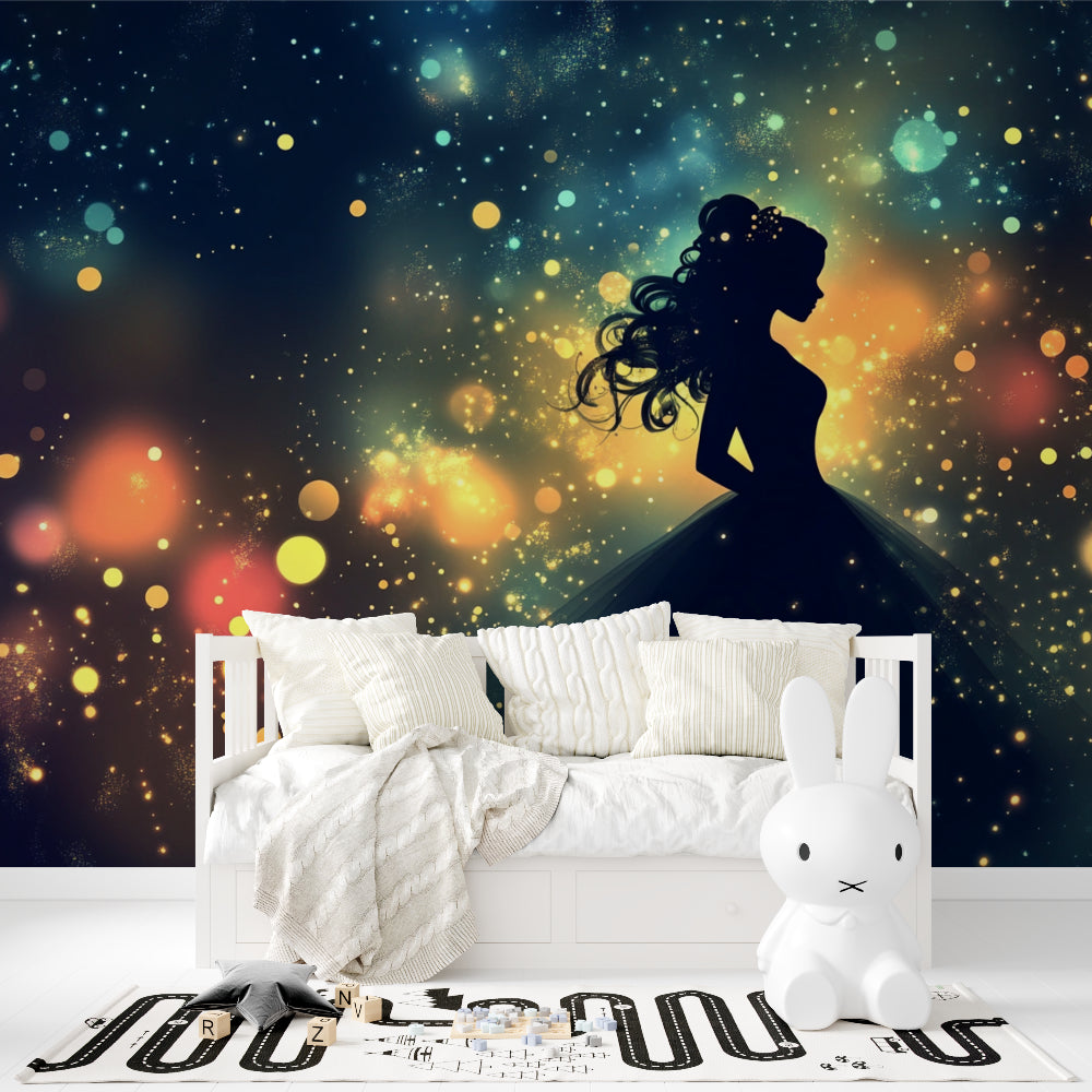 Princess silhouette mural bringing wonder to a nursery setting