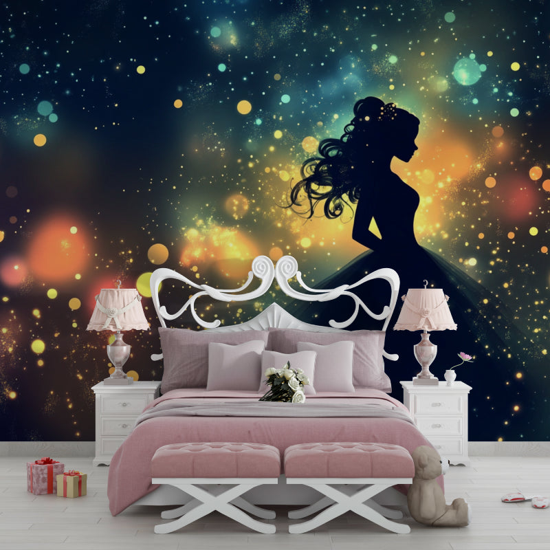 Fantasy princess wallpaper creating depth in a child's bedroom
