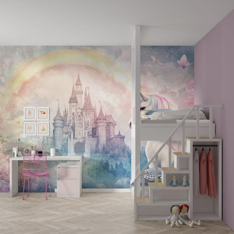 Princess wall mural creating dreamy atmosphere in girl's reading corner