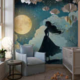 Art deco princess wallpaper adding elegance to a nursery with golden accents
