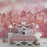 Crystal crown wallpaper creating magical atmosphere in a modern nursery with pink accents