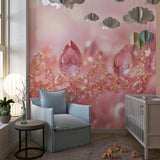 Princess crown wall mural in a spacious playroom with natural lighting