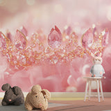 Pink princess wallpaper featuring crystal crown in a dressing room setting