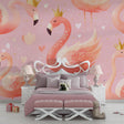 Princess Flamingo wallpaper creating magic in a girl's bedroom with soft pink walls and gold accents