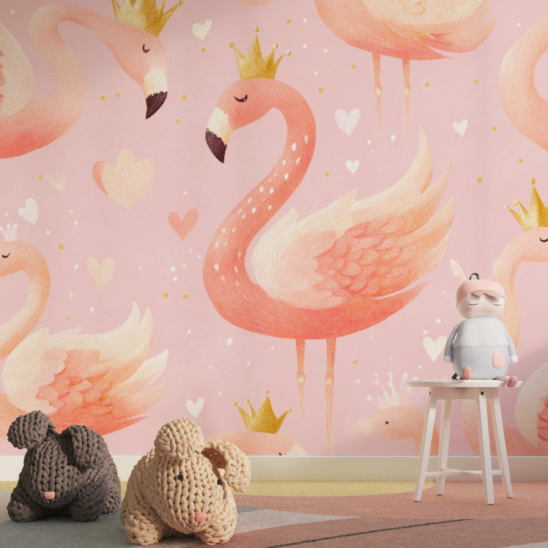 Pink Flamingo wallpaper transforming a dressing room into a royal retreat