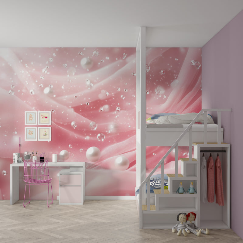 Pink pearl princess wallpaper transforming a playroom into an enchanted space