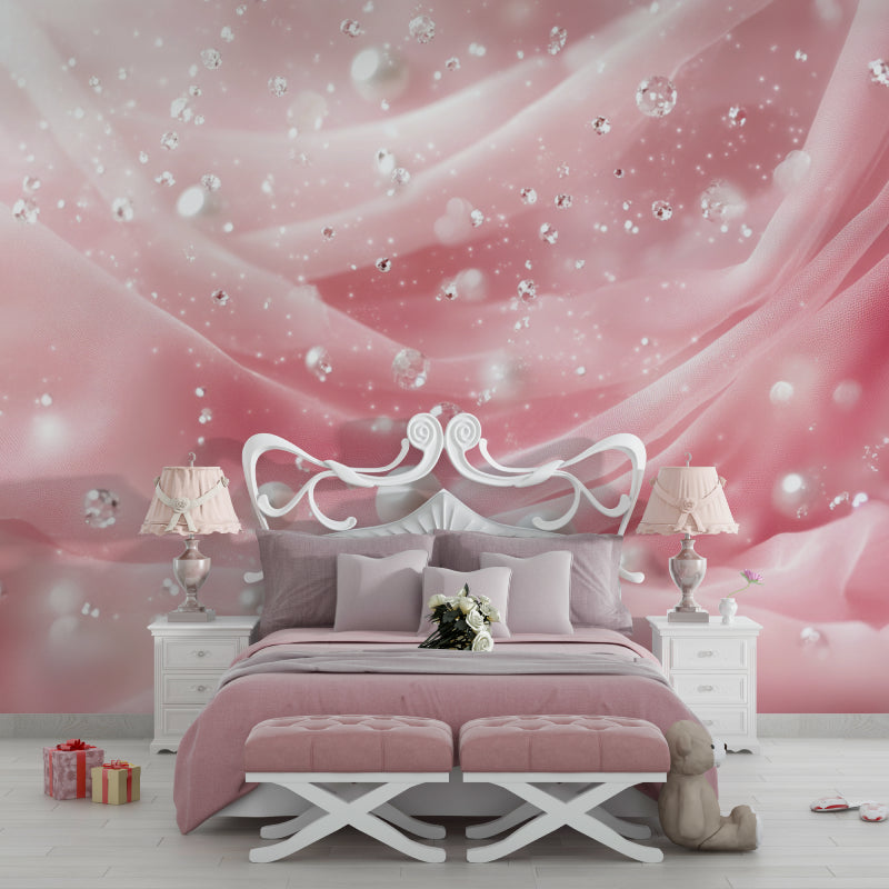 Luxury pink princess wallpaper adding elegance to a reading nook