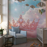 Princess wall mural bringing royal charm to a reading nook with cozy seating