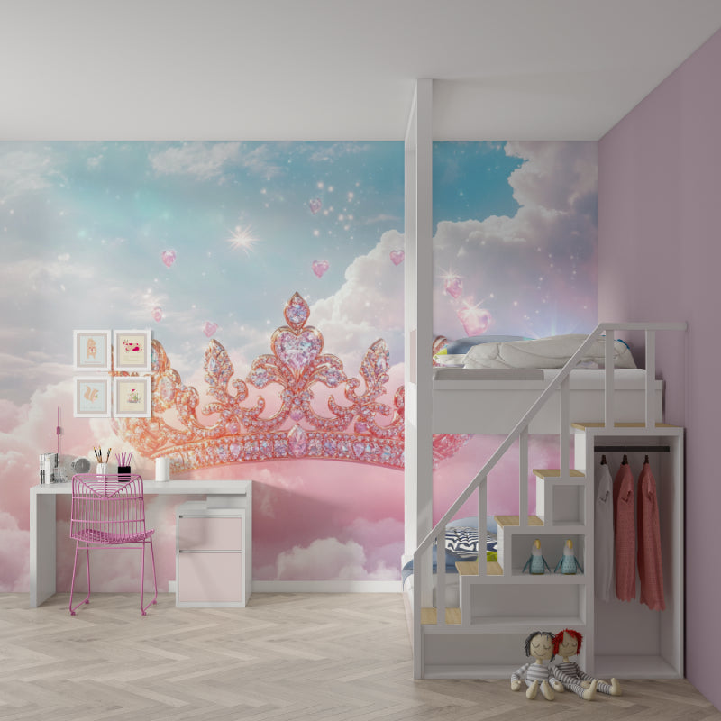 Celestial crown wallpaper transforming a playroom into an enchanted space