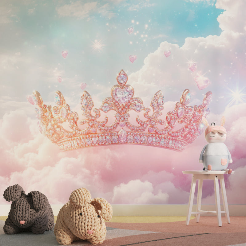 Crown mural with hearts featured in a modern princess-themed bedroom