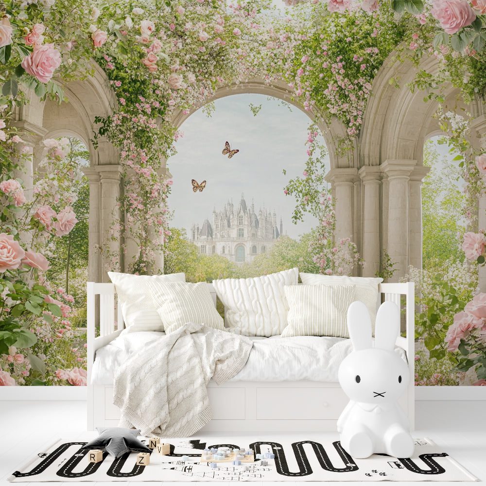Magical princess mural in a girl's bedroom with reading nook