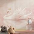 Princess Swan Wallpaper creating magic in a modern white nursery with pink accents