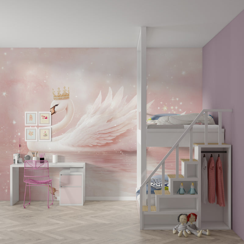 Royal Swan Mural brightening a girl's bedroom with soft natural lighting