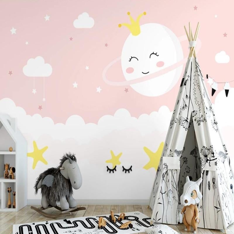 Sweet princess wallpaper transforming a toddler's bedroom into a dreamy space sanctuary