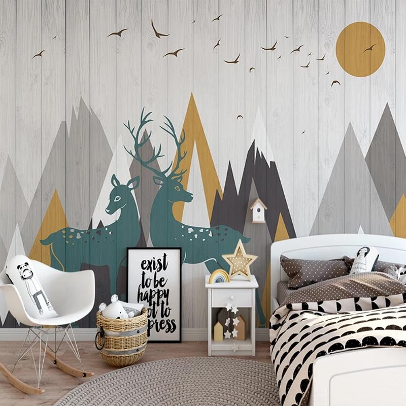 Forest Animals Mural Wallpaper | Nordic Deer with Mountain Scene