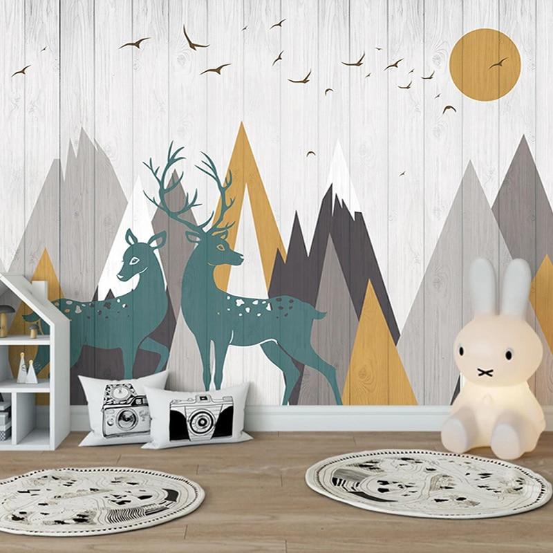 Forest Animals Mural Wallpaper | Nordic Deer with Mountain Scene