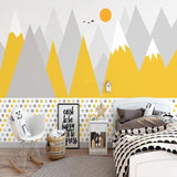 Mountain Mural Wallpaper | Scandinavian Yellow and Grey Design