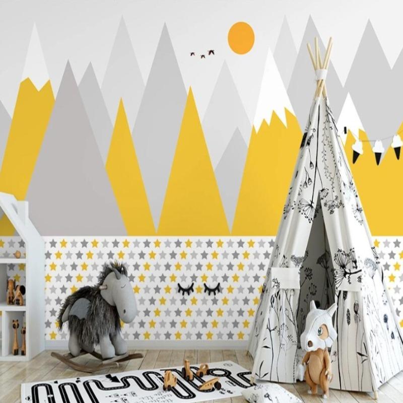 Mountain Mural Wallpaper | Scandinavian Yellow and Grey Design