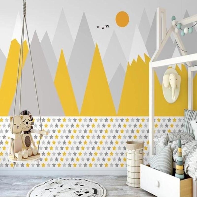 Mountain Mural Wallpaper | Scandinavian Yellow and Grey Design