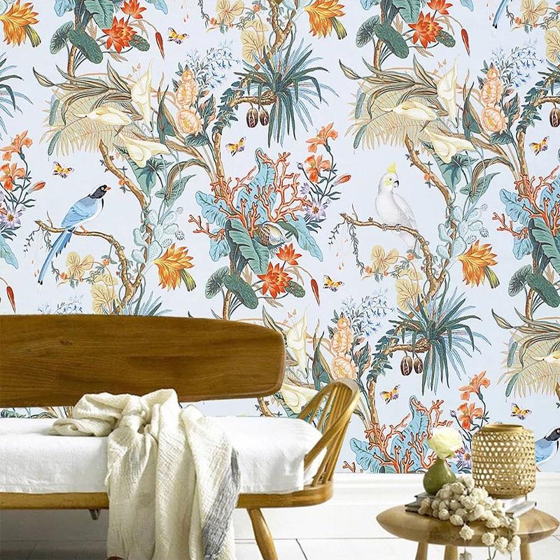 Tropical Birds Mural Wallpaper | Exotic Floral Paradise with Butterflies