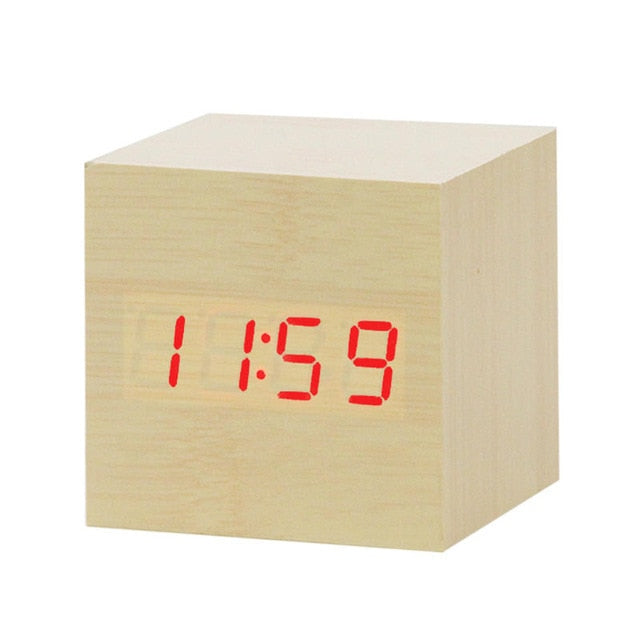 Modern Digital Alarm Clock  LED Wood Cube Design - Product detail 6