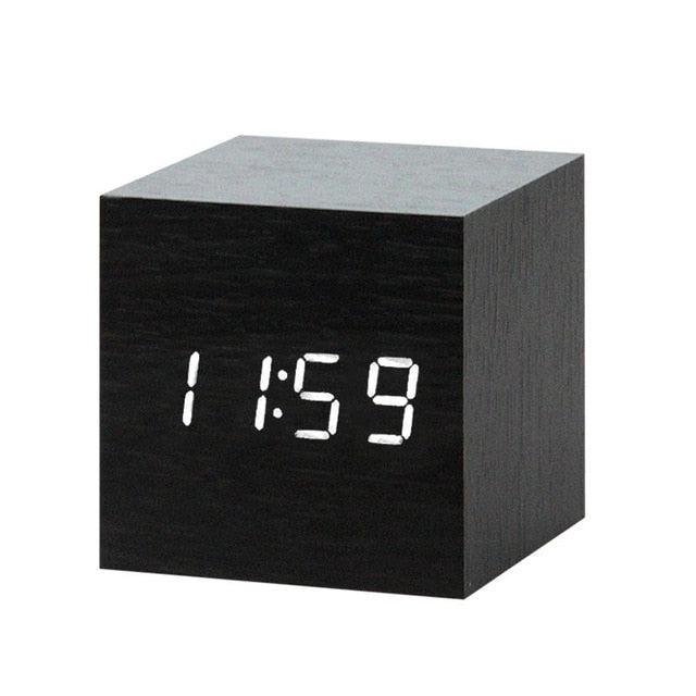 Modern Digital Alarm Clock  LED Wood Cube Design - Product detail 12